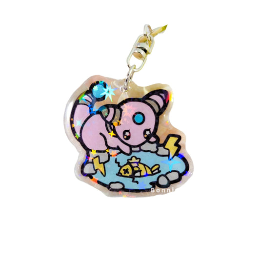 Pokemon Shiny Ampharos Holographic Acrylic Keychain Charm - Bonnies Lab