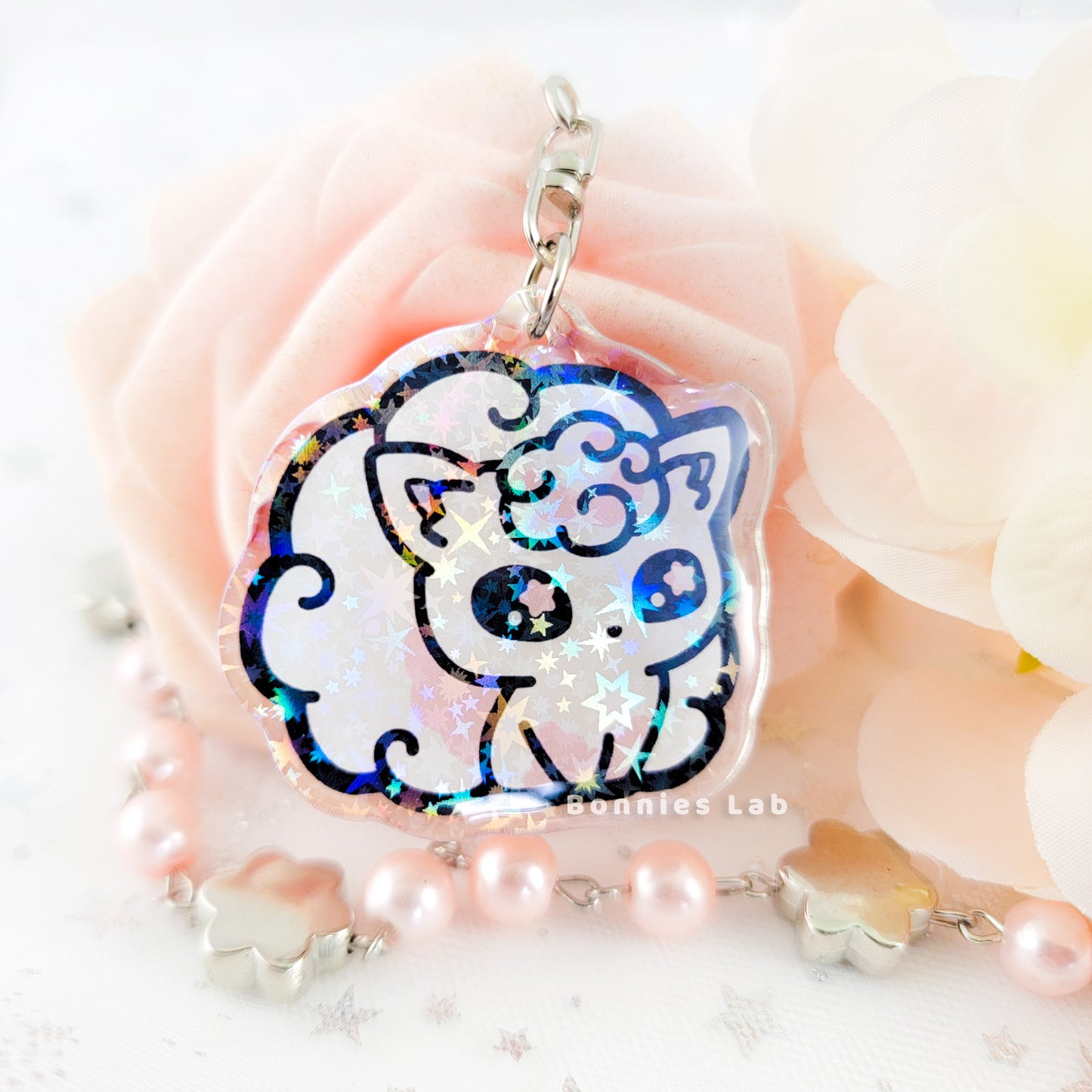 Pokemon Shiny Alolan Vulpix Holographic Acrylic Keychain Charm - Bonnies Lab