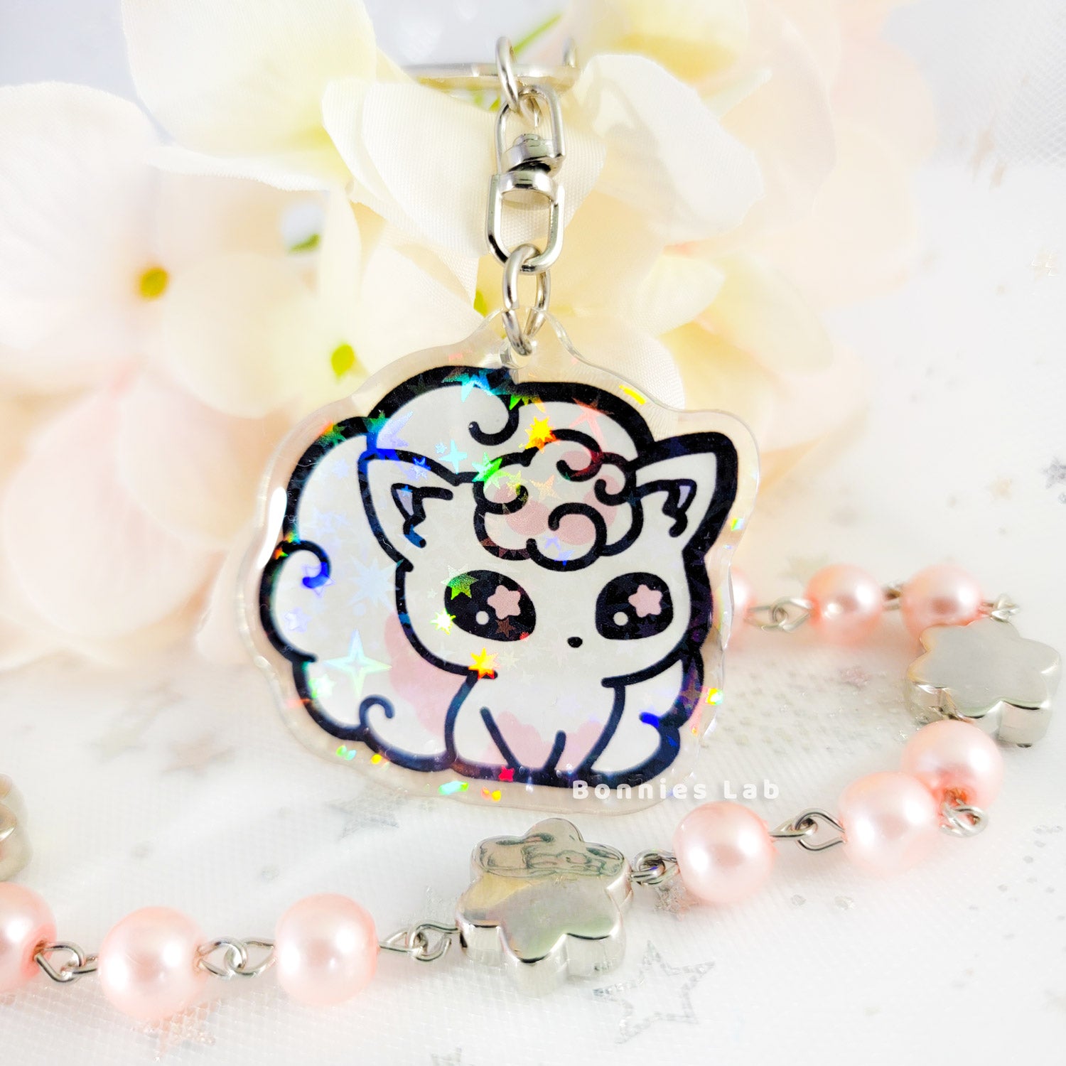 Pokemon Shiny Alolan Vulpix Holographic Acrylic Keychain Charm - Bonnies Lab