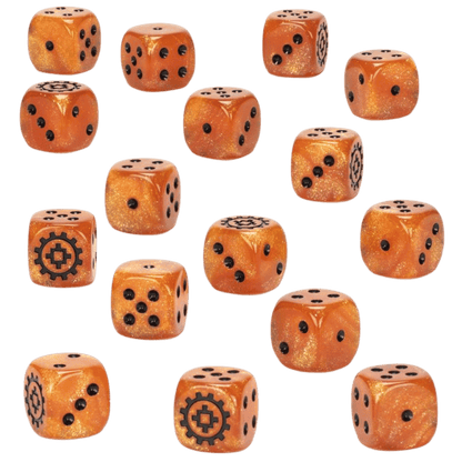 Warhammer: Age of Sigmar Kharadron Overlords Dice - Set of 16 Six-Sided, Color: Brass - Games Workshop