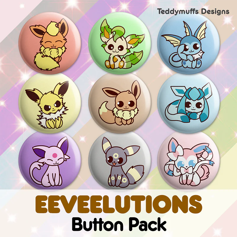 Pokemon Eeveelutions Button Pin 9-Pack - Teddymuffs Design