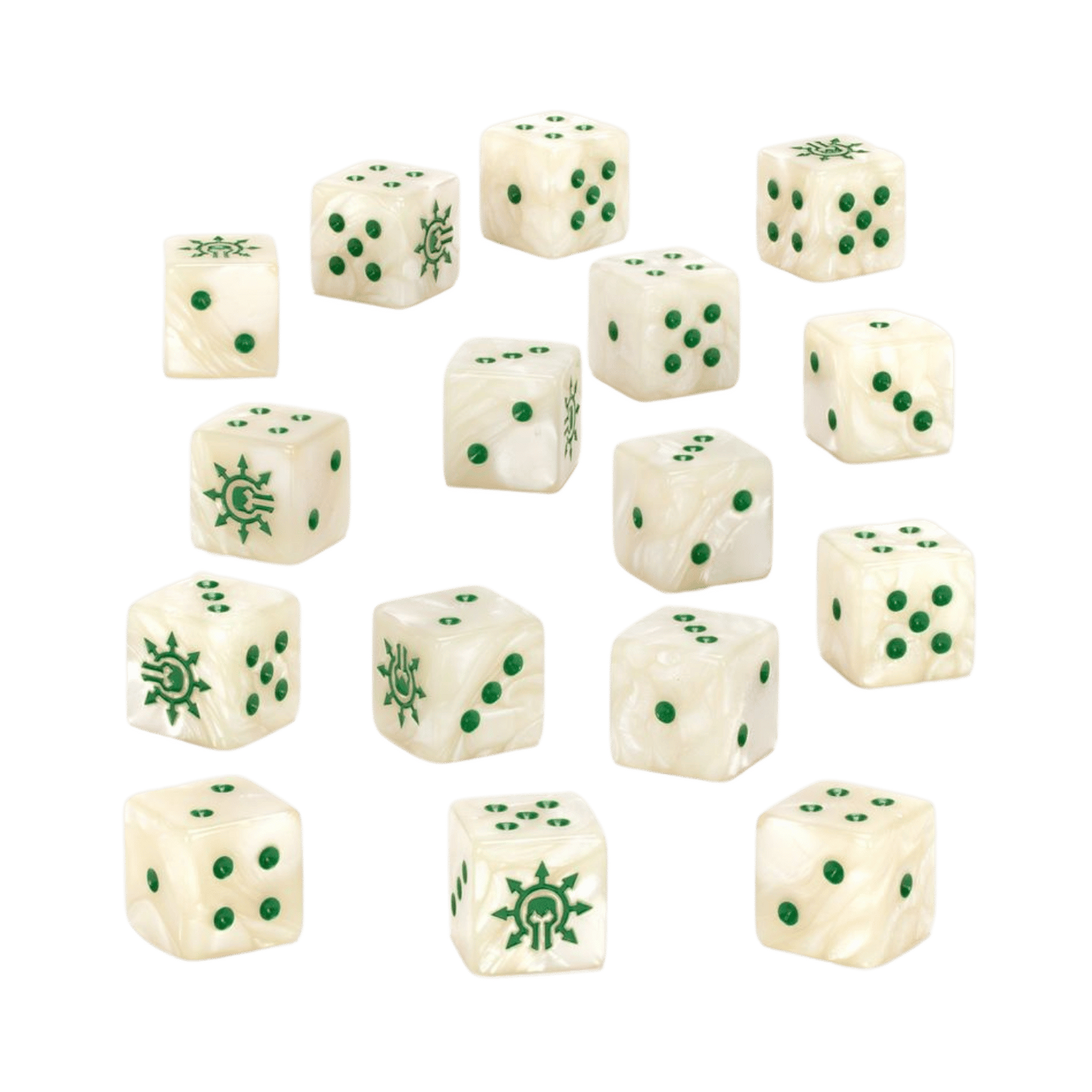 Warhammer 40,000: Chaos Knights Dice - Set of 16 Pearlised White & Green - Games Workshop