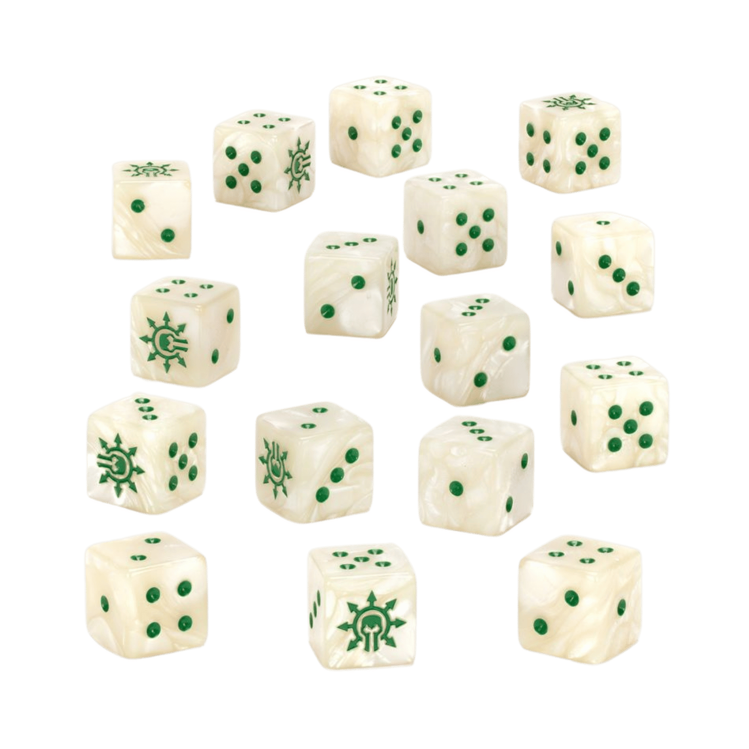 Warhammer 40,000: Chaos Knights Dice - Set of 16 Pearlised White & Green - Games Workshop