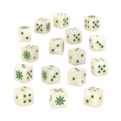 Warhammer 40,000: Chaos Knights Dice - Set of 16 Pearlised White & Green - Games Workshop