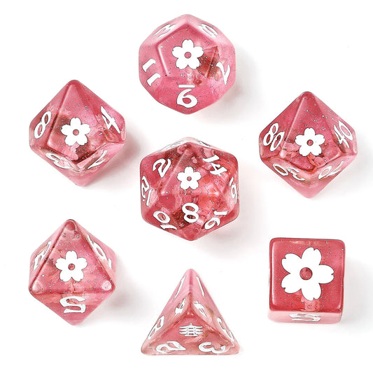 Wyrmforged Rollers Sakura Blossom Polyhedral Dice Set - Pink & White, Rounded Resin - Hyngho Dice