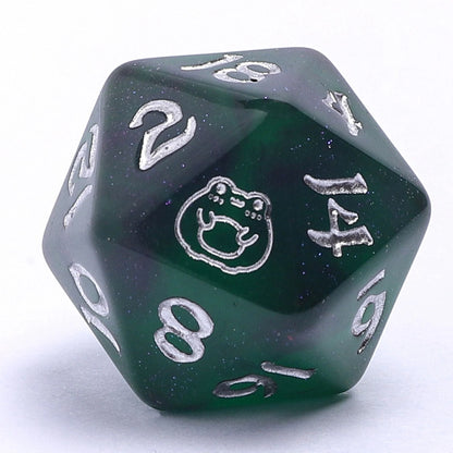 Wyrmforged Rollers Bog Frog Silver Glow in the Dark Dice Set - 7-Piece Rounded Resin Polyhedral - Hyngho Dice