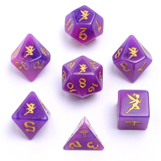 Wyrmforged Rollers Pixie Dust Gold Glow in the Dark Dice Set - 7-Piece Rounded Resin Polyhedral - Hyngho Dice