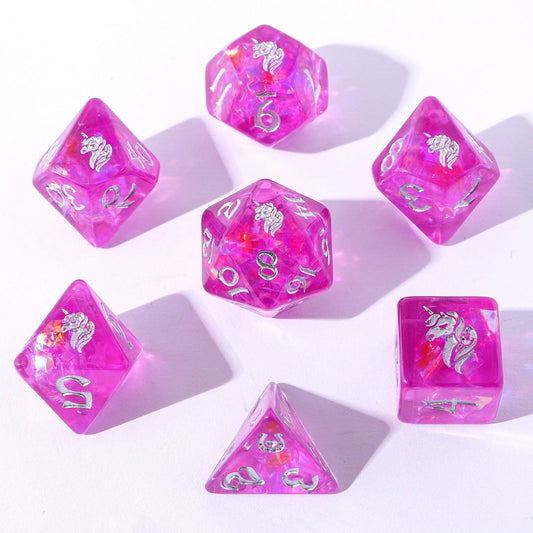 Wyrmforged Rollers Lumina Unicorn Dice Set - 7-Piece Rounded Resin Polyhedral - Hyngho Dice