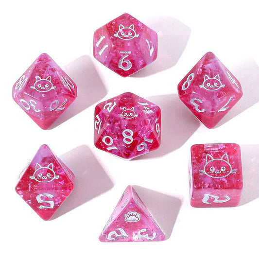 Wyrmforged Rollers Purrfect Pink Dice Set - 7-Piece Rounded Resin Polyhedral - Hyngho Dice