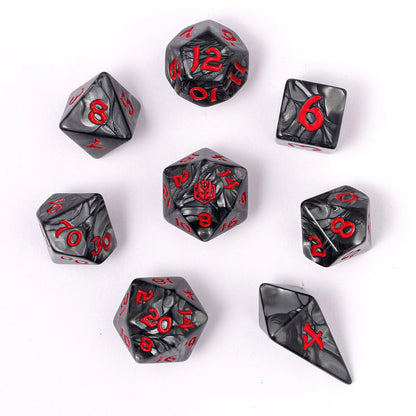 Wyrmformed Rollers Iron Golem Metal Polyhedral Dice Set - 8-Piece, Grey & Red, Rounded Edge - Hymgho Dice