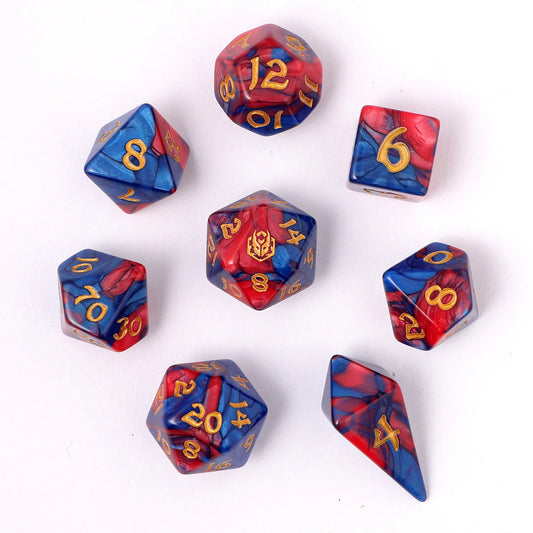 Wyrmformed Rollers Stormcaller Metal Polyhedral Dice Set - 8-Piece, Red & Blue, Rounded Edge - Hymgho Dice