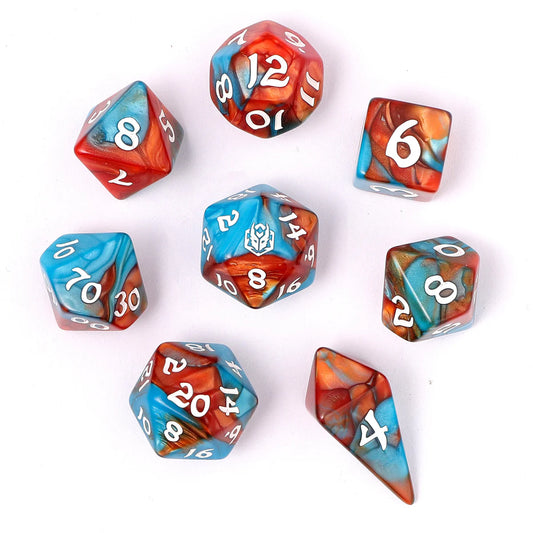 Wyrmformed Rollers Bard's Cloak Metal Polyhedral Dice Set - 8-Piece, Red & Blue, Rounded Edge - Hymgho Dice
