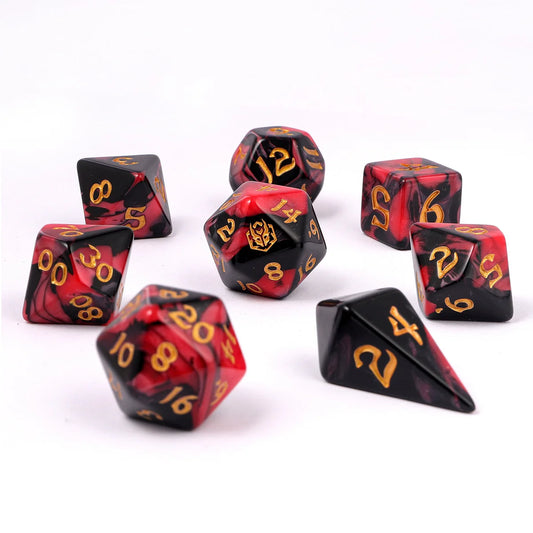 Wyrmformed Rollers Blood Pact Metal Polyhedral Dice Set - 8-Piece, Red & Black, Rounded Edge - Hymgho Dice