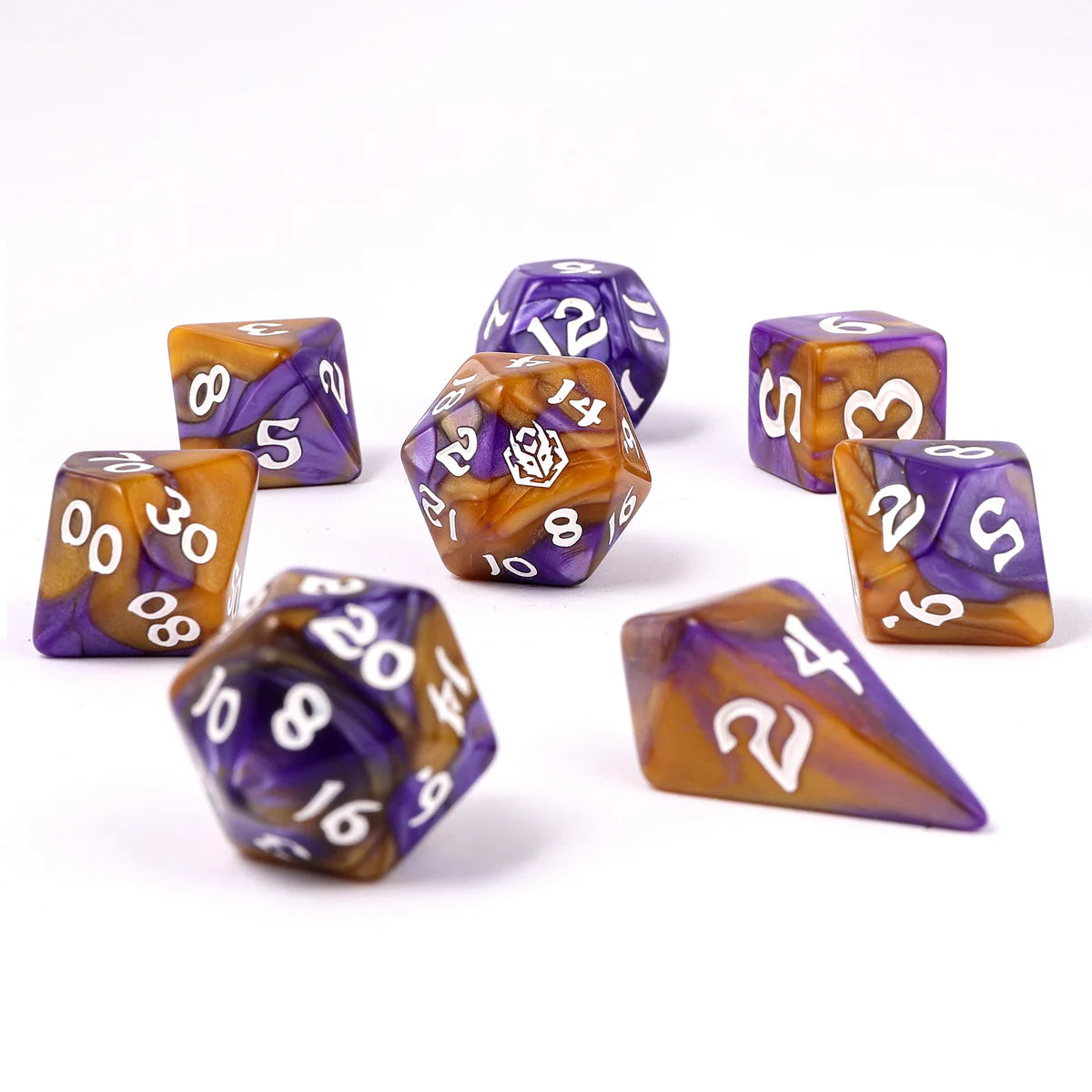 Wyrmformed Rollers Magister Robes Metal Polyhedral Dice Set - 8-Piece, Purple & Orange, Rounded Edge - Hymgho Dice