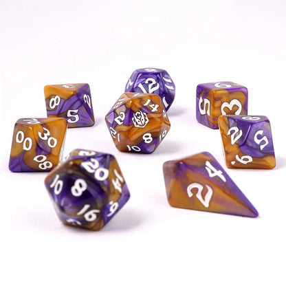 Wyrmformed Rollers Magister Robes Metal Polyhedral Dice Set - 8-Piece, Purple & Orange, Rounded Edge - Hymgho Dice