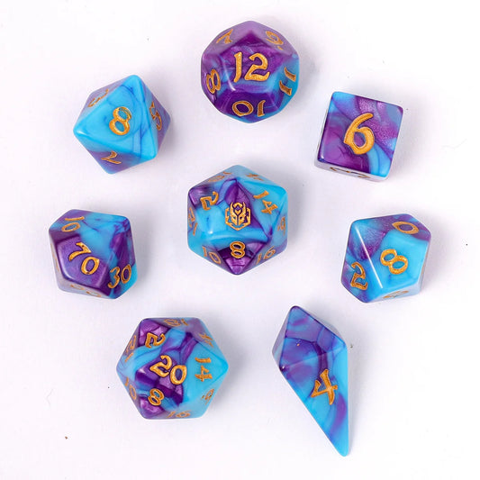 Wyrmformed Rollers Banshee's Wail Metal Polyhedral Dice Set - 8-Piece, Purple & Blue, Rounded Edge - Hymgho Dice