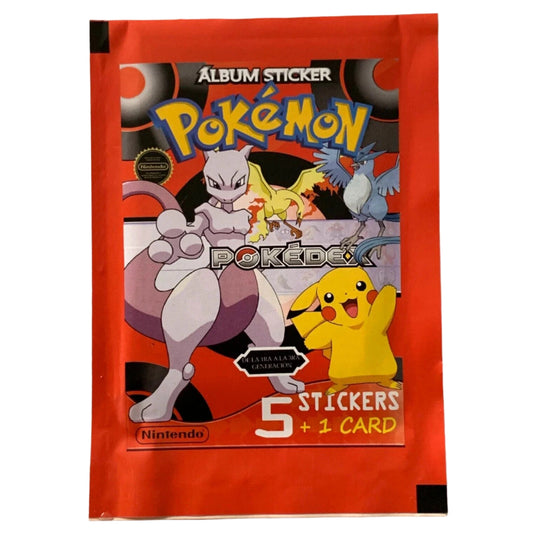 Pokemon Pokedex Sticker Pack Red - 5 Stickers + 1 Card, Spanish - Nintendo, Flash Edition Peru Import, 2022